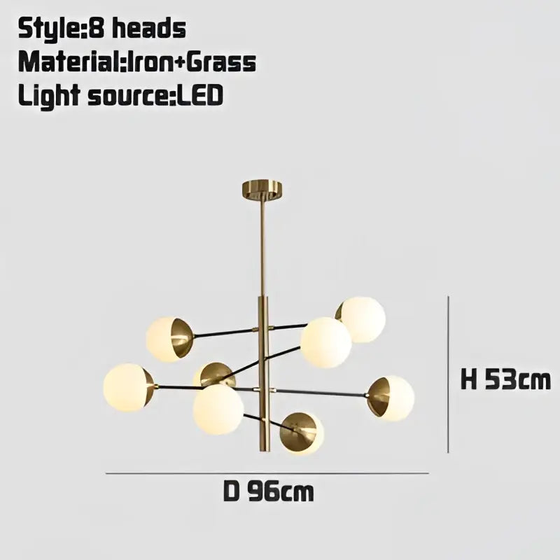 Modern brass and black iron glass bubble chandelier with eight frosted globes for dining room decorbites glass bubble lighting