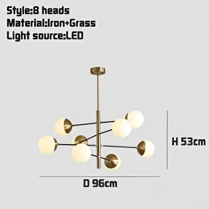 Modern brass and black iron glass bubble chandelier with eight frosted globes for dining room decorbites glass bubble lighting