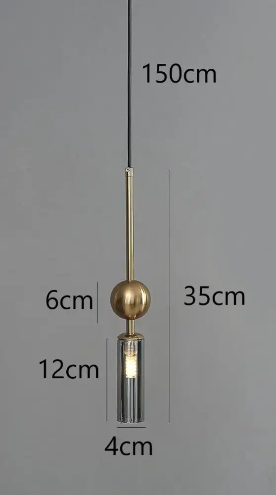 Modern brass and black glass pendant light with spherical top and cylindrical base for dining room with led bulb design style