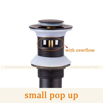 Modern brass black pop up drain stopper with overflow feature in brass black decorbites design for bathroom sinks