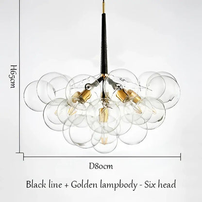 Modern brass bubble chandelier with six spherical glass bulbs and black and gold accents for bedroom lighting by decorbites bubble chandelier