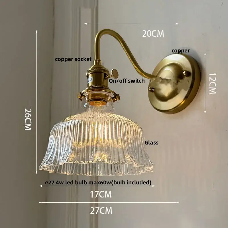 Vintage-style copper wall sconce with ribbed clear glass shade for decorbites clear glass modern brass butterfly lighting
