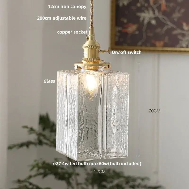 Modern brass clear glass led pendant light with clear textured glass and adjustable copper socket for dining room decorbites