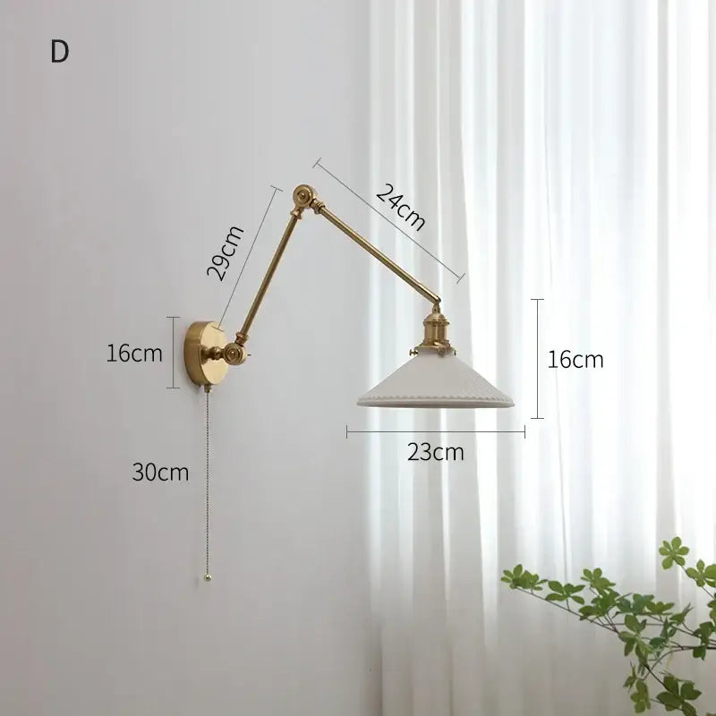 Modern brass copper swing arm wall sconce with brass finish white ceramic lampshade for bedroom decorbites copper swing