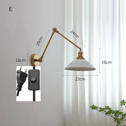 Modern brass copper swing arm wall sconce with brass finish and white ribbed glass shade for bedroom decorbites copper swing