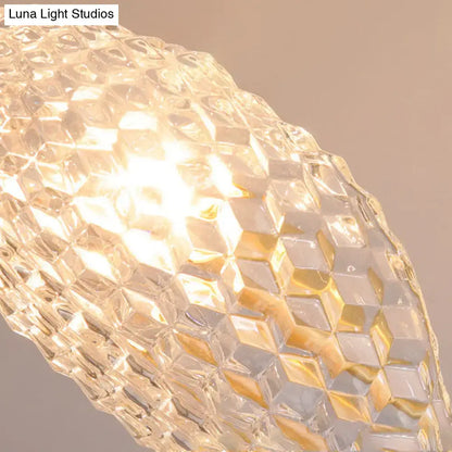 Modern brass crystal beveled light fixture hallway sconce with clear faceted glass and warm golden geometric diamond glow
