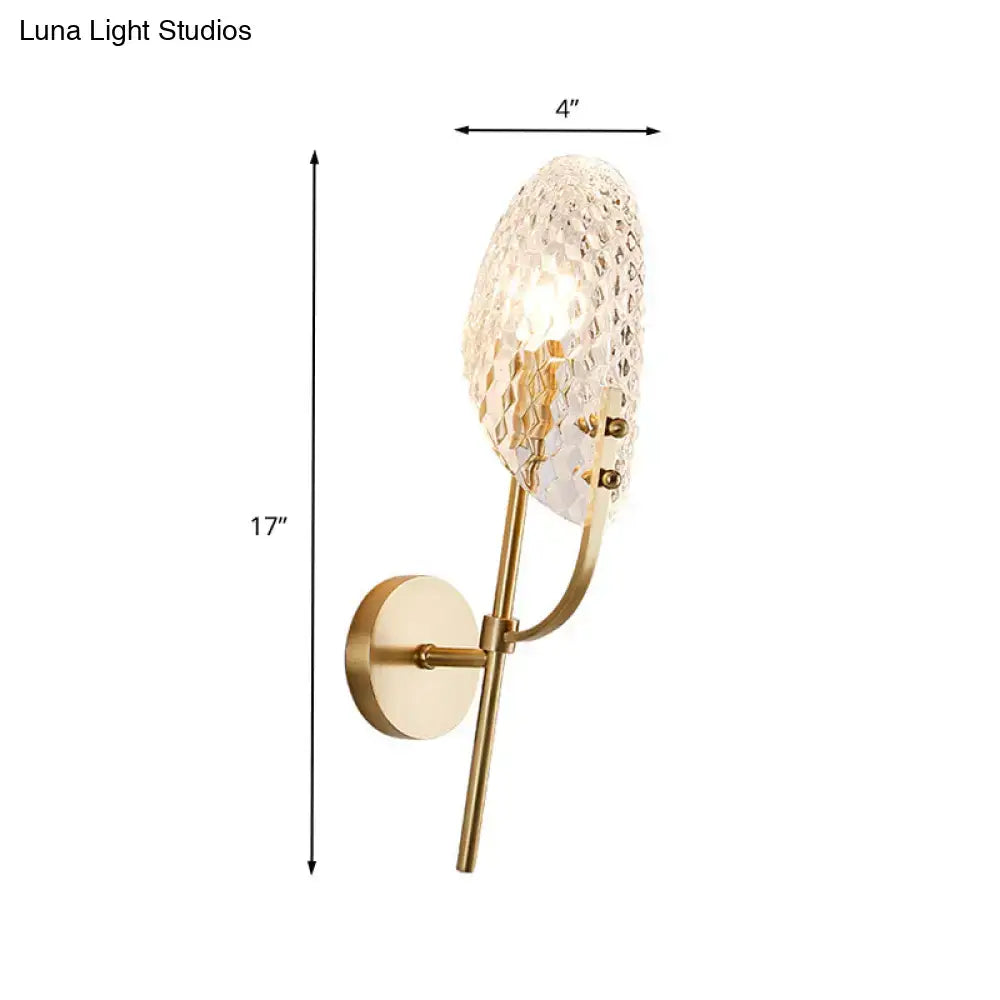 Modern brass crystal beveled light fixture hallway sconce with gold-toned wall sconce and textured translucent glass shade