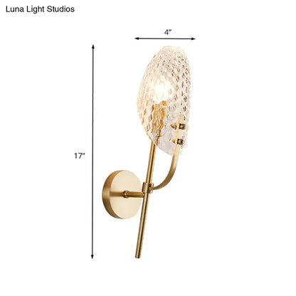 Modern brass crystal beveled light fixture hallway sconce with gold-toned wall sconce and textured translucent glass shade