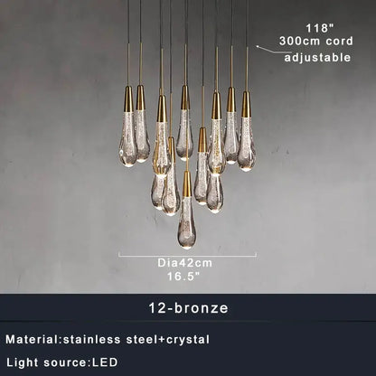 Modern brass crystal ceiling pendant light with twelve bronze-capped teardrop pendants for dining room decorbites brass crystal