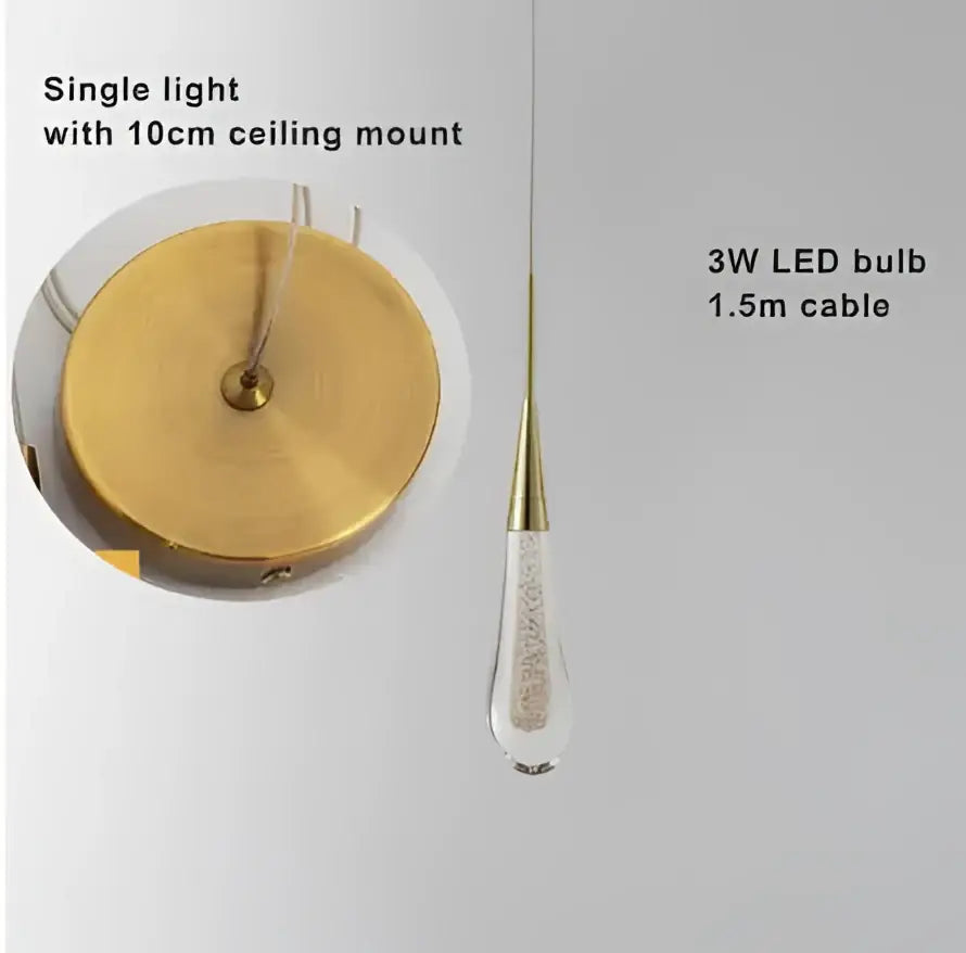Modern brass crystal led chandelier with clear teardrop glass and embedded crystals for dining room decorbites crystal led