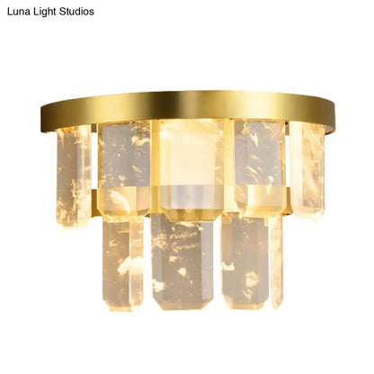 Modern style gold-finished sconce light with translucent faceted crystal panels and smd led bulb for hallway wall lamp