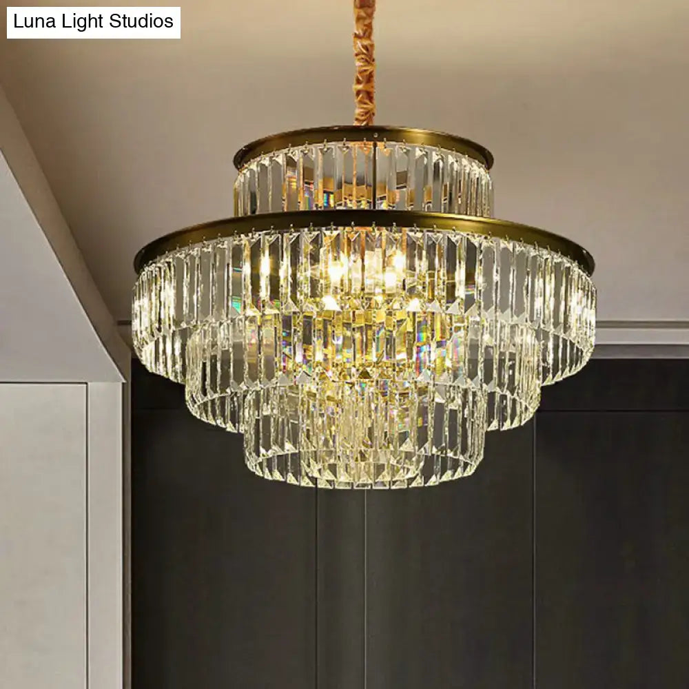DecorBites™ modern crystal prism pendant light with multi-tiered crystal and gold-toned braided cord for living room