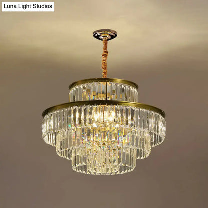 DecorBites™ modern crystal prism pendant light with gold metal frame and faceted crystals for living room lighting