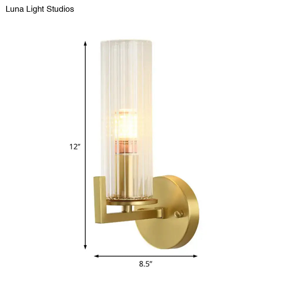 Modern brass crystal wall sconce with gold finish and frosted ridged glass shade 220v-240v fixture height light type