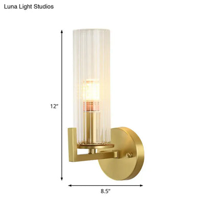Modern brass crystal wall sconce with gold finish and frosted ridged glass shade 220v-240v fixture height light type