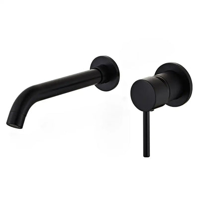 Modern brass curved wall mounted faucet and handle set in black matte finish for bathroom fixtures
