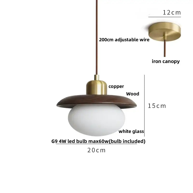 Modern brass and dark wood led wood pendant light with brass-finished copper and wood shade for dining room decorbites led wood