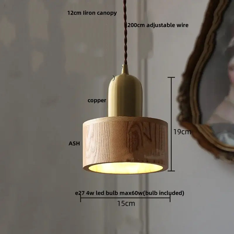 Modern brass and dark wood led wood pendant light with copper and ash wood finish and 12cm iron canopy for dining room decorbites led wood