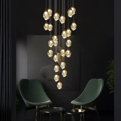 Modern brass decorbites crystal led chandelier with faceted crystal pendants for living room lighting