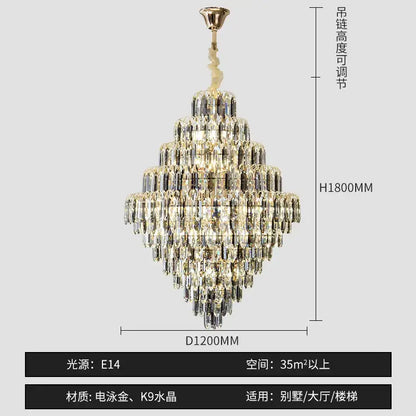 Modern brass designer led crystal chandelier with cascading clear k9 prisms for dining room decorbites designer led light