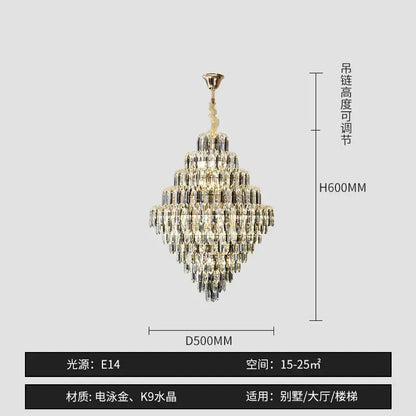 Modern brass designer led crystal chandelier with gold finish and cascading k9 prisms for dining room decorbites designer led