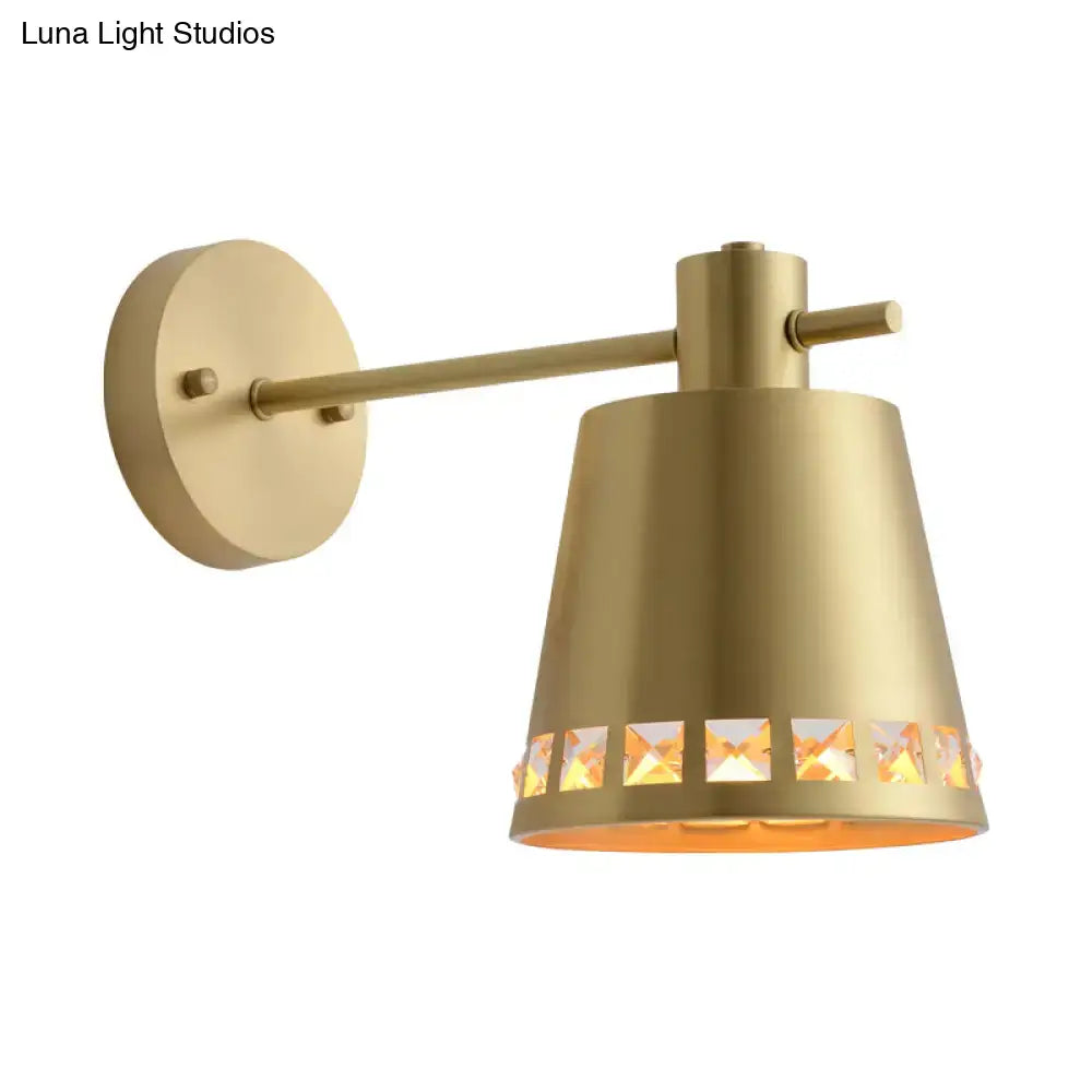 Modern brass diamond cutout wall lamp with gold finish and crystal accents, designed for bathroom use, e26 e27 compatible wall lamp inches high