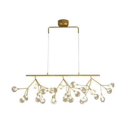 Gold-toned brass finish 27-bulb island light with clear glass globe shades minimalist branch design 220v-240v 110v-120v