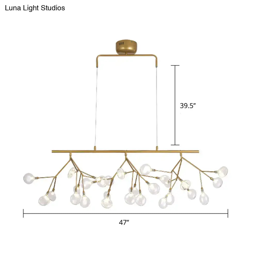 Gold-toned 27-bulb island light with brass finish and clear glass globes for 220v-240v 110v-120v minimalist decor