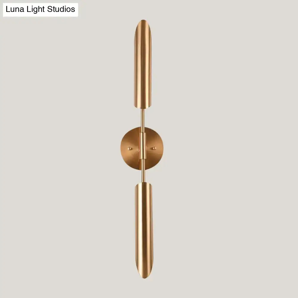 Brass finish led modern wall lamp with sleek cylindrical shades and circular mounting plate for bedroom sconce 220v-240v 110v-120v