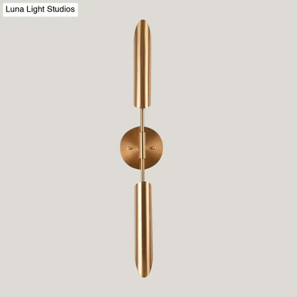 Brass finish led modern wall lamp with sleek cylindrical shades and circular mounting plate for bedroom sconce 220v-240v 110v-120v