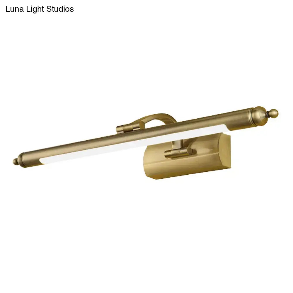 Modern brass finish rectangular wall light with integrated led strip for bathroom vanity lighting