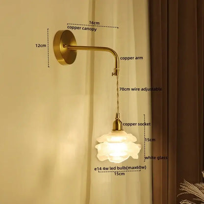 Copper wall sconce with a delicate white glass flower-shaped shade modern brass decorbites led wall bedroom light fixture