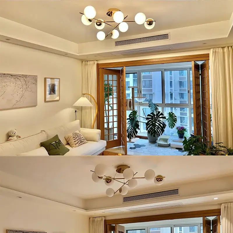 Modern brass pendant light with frosted french glass ball shades ideal for dining room decorbites french glass design