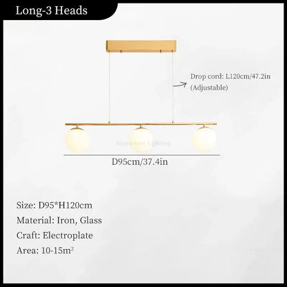 Gold electroplated iron pendant light with three spherical french glass ball globes for modern dining room decorbites french glass