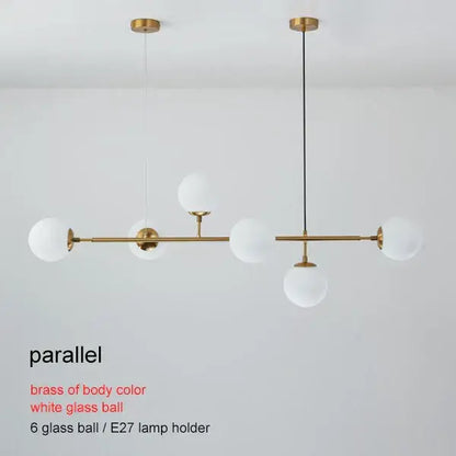 Modern brass glass ball chandelier with six frosted white glass spheres for living room dining decorbites brass glass style