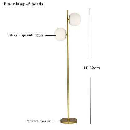 Gold-finished floor lamp with two white glass ball shades modern brass glass ball floor lamp for bedroom and study decorbites glass ball