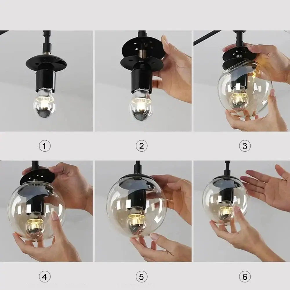 Black spherical glass ball led chandelier with a clear bulb inside modern brass glass ball pendant light decorbites