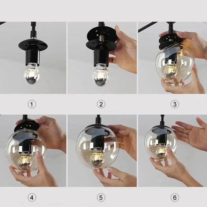 Black spherical glass ball led chandelier with a clear bulb inside modern brass glass ball pendant light decorbites