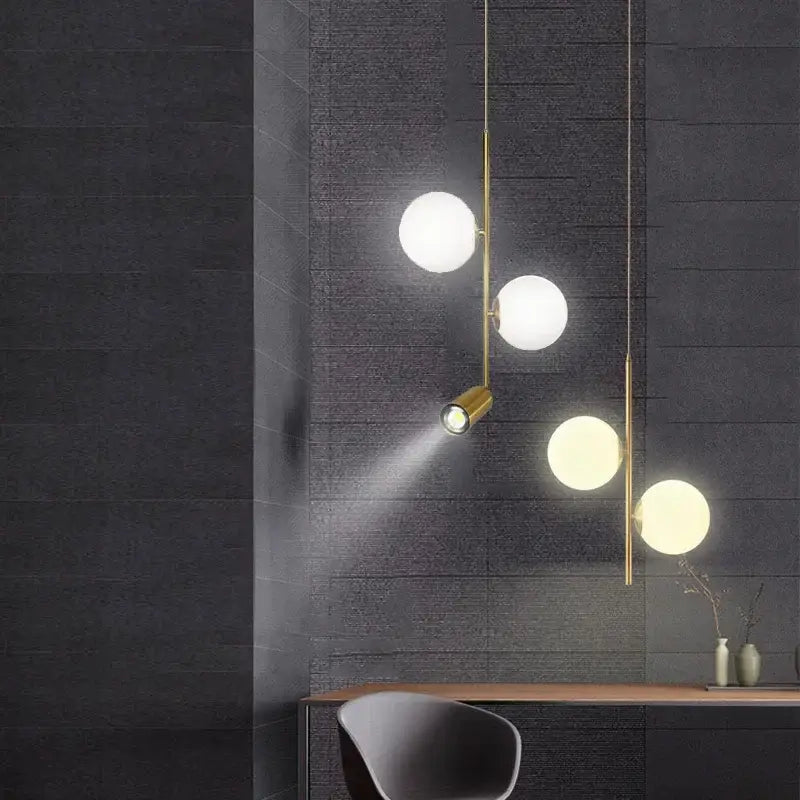 Modern brass glass ball led chandelier with four frosted globes and spotlight fixture for dining room decorbites led chandelier
