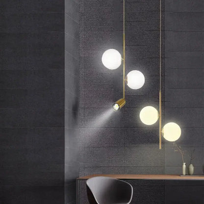Modern brass glass ball led chandelier with four frosted globes and spotlight fixture for dining room decorbites led chandelier