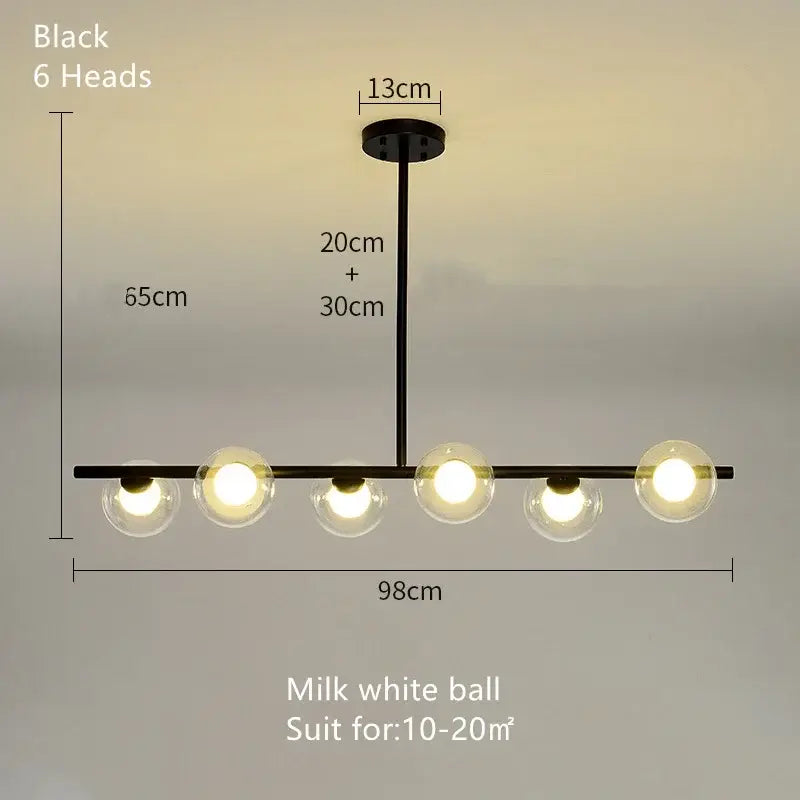 Black modern brass glass ball pendant chandelier with six milk white glass globes for dining room decorbites glass ball