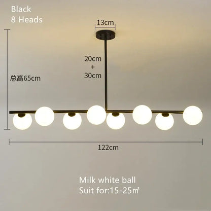 Modern brass glass ball pendant chandelier with eight milk white glass ball pendant bulbs for dining room decorbites glass ball