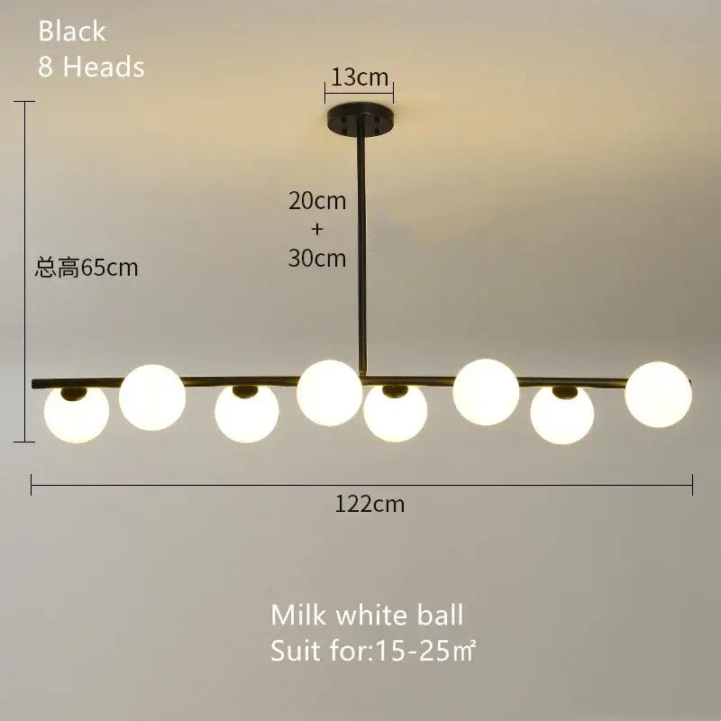 Modern brass glass ball pendant chandelier with eight milk white spherical bulbs for dining room decorbites glass ball lighting