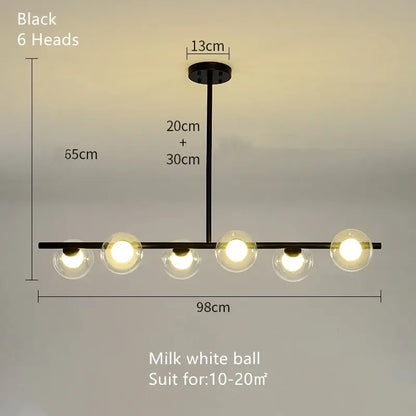 Black modern brass glass ball pendant chandelier with six milk white glass globe bulbs for dining room decorbites glass ball