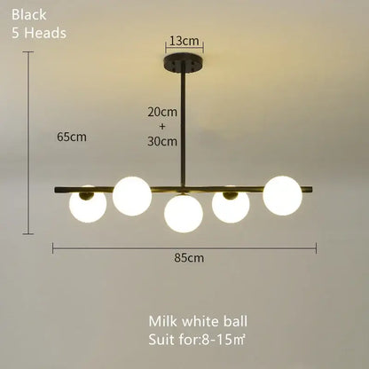 Modern black metal and brass glass ball pendant chandelier with five milk white globes for dining room decorbites glass ball lighting