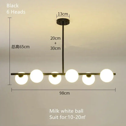 Black modern brass glass ball pendant chandelier with six milk white spherical glass bulbs for dining room decorbites glass ball