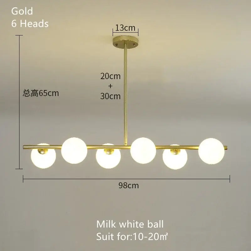 Modern brass glass ball pendant chandelier with gold finish and six milk white glass bulbs for dining room decorbites glass ball