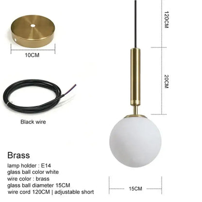 A sleek brass pendant light with frosted white glass ball and adjustable black wire cord for modern decorbites glass ball decor