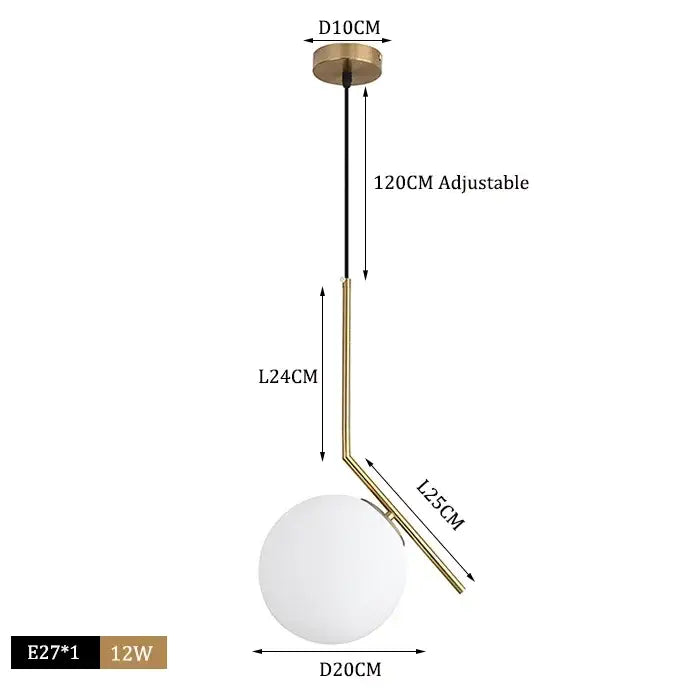 Modern brass glass ball pendant light with frosted glass globe and adjustable black cord for kitchen decorbites suspension