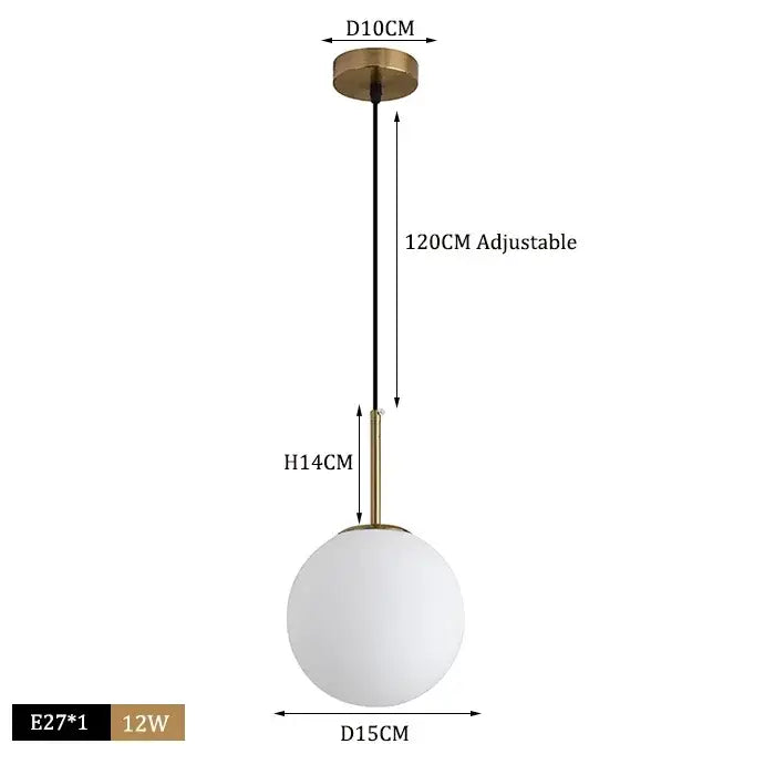 Modern brass glass ball pendant light with frosted white glass shade and black cord for kitchen decorbites pendant lights